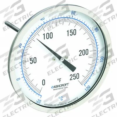 ASHCROFT Dial Thermometer: 0°F to 250°F /-20°C to 120°C, ±1% Accuracy, 4 in Stem Lg - Adjustable-Angle Thread-Mount Dial Thermometers