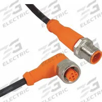 Cordset: M12 Female Right Angle X M12 Male Straight, 5 Pins, Black, PUR, 1 m Cable Lg (MPN EVC017). Key specifications — Cable Jacket Color: Black; End 1 Gender: Female; End 1 Mounting Orientation: Right Angle; End 2 Gender: Male; End 2 Mounting Orientation: Straight; End 2 Connection Type: M12; IP Rating: IP67; Brand: IFM.