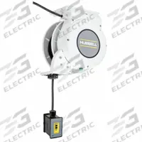 HUBBELL WIRING DEVICE-KELLEMS Extension Cord Reel: Ratchet Lock, 45 ft Cord Lg, 12 AWG, SJO, 5-20P (MPN HBLM45123GF20M1). Key specifications — Retractable Cord Ending NEMA Configuration: 5-20R; Feeder Cord Ending NEMA Configuration: 5-20P; Brand: HUBBELL WIRING DEVICE-KELLEMS.
