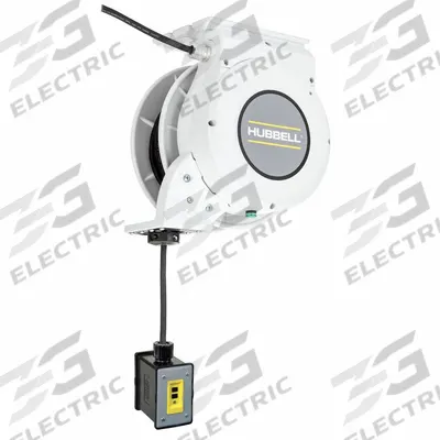 HUBBELL WIRING DEVICE-KELLEMS Extension Cord Reel: Ratchet Lock, 45 ft Cord Lg, 12 AWG, SJO - Motorized Self-Retracting Cord Reels
