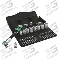 WERA Socket Wrench Set: 3/8 in Drive, 29 Piece, 6-Point, Metric, 8 mm to 19 mm (MPN 05004046001). Key specifications — attr1224269: 3/8 in; attr1204638: Drive Tools Included; attr1227399: Zyklop; attr1204650: 8 mm to 19 mm; attr1204658: 2 Extensions; attr1204673: Socket Bits Not Included; attr1204681: Wrenches Not Included; attr1204688: WERA.