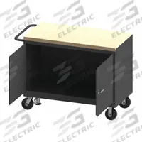 DURHAM MFG Mobile Cabinet Workbench: 48 in x 24 in, Butcher Block, 3,600 lb Overall Load Capacity (MPN 3411-MT-FL-95). Key specifications — Included Components: Handle on Side; Assembly: Fully Assembled; Brand: DURHAM MFG.