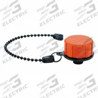 ELESA Hydraulic Breather: Orange Splash Guard, 3/8", BSPP, 200 mm Nominal Tether Lg, Black (MPN 52702). Key specifications — Brand: ELESA; Thread Size: 3/8"; Thread Type: BSPP; Body Material: Polyamide; Tether Color: Black; Tether Material: POM-Based Technopolymer.