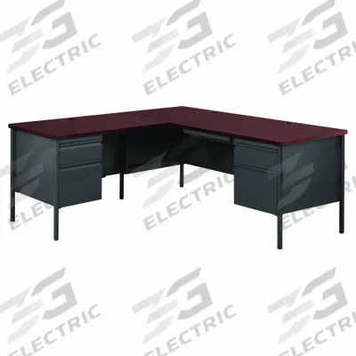 HIRSH L-Shaped Office Desk: Particle Board, Charcoal/Mahogany, 2 Pedestals - L-Shaped Desks