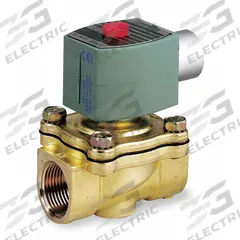 REDHAT Solenoid Valve: 2-Way, Normally Closed, 3/4 in Pipe Size, 12V DC, Watertight, High Flow (MPN 8210G009). Key specifications — Pipe Size: 3/4 in; Voltage: 12V DC; Brand: REDHAT; Coil Enclosure: Watertight.