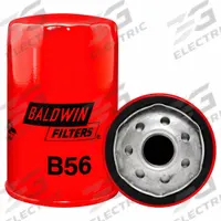BALDWIN FILTERS Oil Filter: B56, M22-1.50 Thread Size, 4 7/8 in Overall Ht, 3 in Outside Dia, Oil. Key specifications — Baldwin Interchange: B56; Brand: BALDWIN FILTERS; Compatible Vehicle Make: Onan; Includes: 19 psid Bypass Valve; Media Material: Cellulose.
