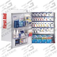 FIRST AID ONLY First Aid Kit and Housing: 951 Components, ANSI/ISEA Z308.1-2021, Type I/II, Class B (MPN 90830-021). Key specifications — ANSI Standard Met: ANSI/ISEA Z308.1-2021; Adhesive Bandages Included: (20) Fingertip Metal Detectable Bandages; Oral and Inhalant Medicinals Included: (100) Non-Aspirin Pain Relievers; Topical Medicinals Included: (40) Burn Cream Packets; Wound Dressings Included: (4) Tape Rolls; Unitized: Unitized with Guided Refill System.
