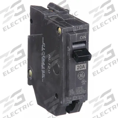GE Miniature Circuit Breaker: THHQL, 20 A, 120/240V AC, Single Phase, 22kA at 120/240V AC - THQP, THQL & THHQL Series, Plug-In GE Miniature Circuit Breakers