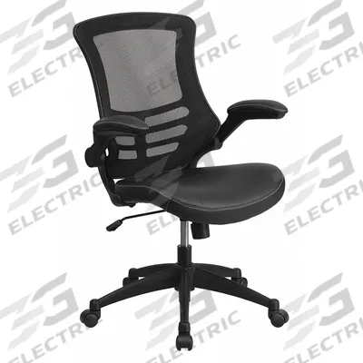FLASH FURNITURE Office Chair: Kelista, Flip Up, Black, Faux Leather & Mesh Material - Fixed-Arm Office Chairs