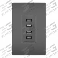 USB Receptacle: 4 USB Ports, USB Type A, Black, 125V AC, 15 A (MPN TM8USB4BKCC6). Key specifications — Brand: LEGRAND.