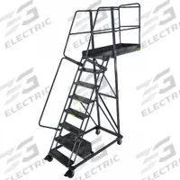 BALLYMORE Rolling Cantilever Ladder: 6.7 ft Platform Ht, Unassembled, Locking Casters, Steel (MPN CL-8-35-P). Key specifications — attr1051489: Gray; attr1051483: BALLYMORE; attr1051499: Double Handrails; attr1051504: Steel.
