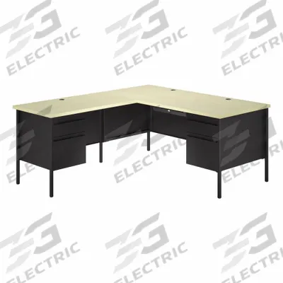 HIRSH L-Shaped Pedestal Desk: Melamine Laminate/Particleboard, Maple, 2 Pedestals - L-Shaped Desks