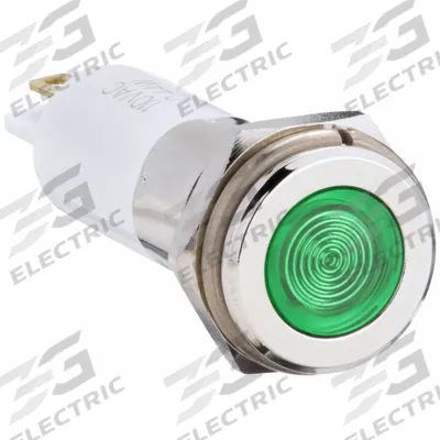 APPROVED VENDOR Flush Panel Light: 12 mm Panel Mounting Hole Dia, LED, Green, Flush Head - LED Indicator Pilot Lights