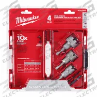 MILWAUKEE Hole Cutter Kit: 4 Pieces, 3/16 in Max. Cutting Dp, Carbide Tipped, Not Impact Rated (MPN 49-22-8610). Key specifications — attr1098245: MILWAUKEE; attr1098234: Carbide Tipped.