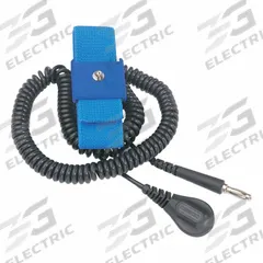 DESCO Wrist Strap: Elastic, Light Blue, Black, 1 Strap Conductors, 12 ft Cord Lg - Max, Coiled (MPN 09069). Key specifications — Brand: DESCO; Includes: Coil Cord; Cord Color: Black; Strap Color: Light Blue; Cord Shape: Coiled.