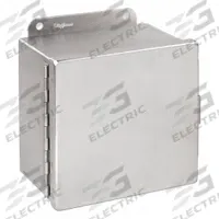 HOFFMAN Enclosure: 304 Stainless Steel, 6 in x 6 in x 4 in, NEMA 12/3R/4/4X, Solid Cover, Hinged (MPN A606CHNFSS). Key specifications — Brand: HOFFMAN; Closure Method: Clamps; Enclosure Material: 304 Stainless Steel; Knockouts: Not Included.