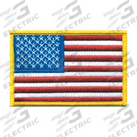 HEROS PRIDE Embroidered Patch: U.S. Flag, 3 1/2 in x 2 1/4 in, Gold, Plastic, Sew-On, Flag (MPN 0021). Key specifications — attr1074238: Sew-On; attr188498: 3-1/2 in x 2-1/4 in; attr188499: Gold; attr188500: Plastic; attr188503: U.S. Flag; attr193746: HEROS PRIDE.