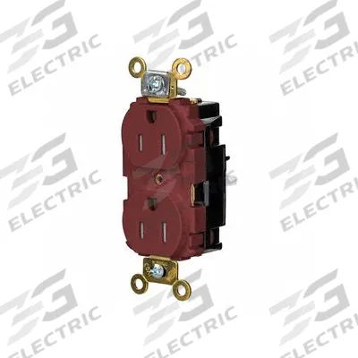 HUBBELL Receptacle: Duplex, 5-15, Red, 125V AC, 15 A, 2 Pole / 3 Wire (MPN HBL5262STRTR) - General Purpose Receptacles
