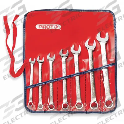 PROTO Combination Wrench Set: Alloy Steel, Satin, 7 Tools, 3/8 in to 3/4 in Range of Head Sizes - SAE 12-Point Combination Wrench Sets