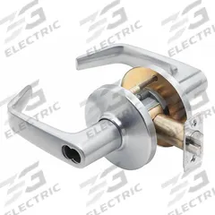 STANLEY SECURITY SOLUTIONS Door Lockset: Office Lever Locksets, Chrome, ADA Compliant, LFIC (MPN 9K37AB15DSTK626). Key specifications — attr1024149: Not Ligature-Resistant; attr1011488: STANLEY SECURITY SOLUTIONS; attr1024446: F109; attr1011524: No Message; attr1011506: Contour Angle Return; attr1011485: Yes; attr1059461: Satin Chromium-Plated : Zinc Alloy.