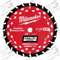 MILWAUKEE Circular Saw Blade: 7 1/4 in Blade Dia., 24 Teeth, 0.08 in Cut Wd, Framing, Carbide, 10 PK (MPN 48-41-0750). Key specifications — attr1116119: MILWAUKEE; attr1145631: Wood with Nails.