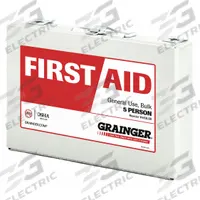 FIRST AID ONLY First Aid Kit and Housing: Industrial, 5 People Served, 32 Components, Metal (MPN 59310). Key specifications — Adhesive Bandages Included: (100) Bandages; Application: Industrial; Brand: FIRST AID ONLY; Housing Color: White; Housing Material: Metal; Includes Oral or Inhalant Medication: Medication Included; Mountable: Portable; Oral and Inhalant Medicinals Included: (2) Ammonia Inhalants.