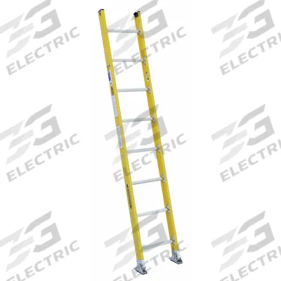 WERNER Straight Ladder: 8 ft Ladder Size, Fiberglass, 375 lb Load Capacity, 20 lb Wt - Non-Conductive Fiberglass Straight Ladders
