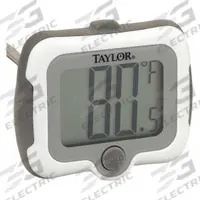 TAYLOR Digital Food Service Thermometer: Food Safety, LCD, 1 1/8 in Overall Lg (MPN 9836). Key specifications — Accuracy: ±2 °F; Brand: TAYLOR; Case Material: Plastic; Display Type: LCD; Features: Auto Off; NSF Certified: No; Thermometer Type: Stem Thermometer; Metal Detectable: No.