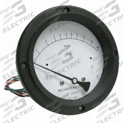 MIDWEST INSTRUMENT Differential Pressure Gauge & Switch: Back, 1/4 in NPT Female, 120 - Medium & High Operating Pressure Differential Gauges with Switch