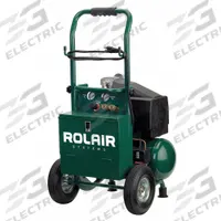 ROLAIR Portable Air Compressor: Oil Lubricated, 3.2 gal, Hot Dog, 2 hp, 4.2 cfm @ 90 psi, 120V AC (MPN VT20TB). Key specifications — attr48686: Oil Lubricated; attr48685: 120V AC; attr48689: 5.50 cfm; attr48678: 12.5 A; attr48688: Gauge; attr48671: ROLAIR; attr124308: Standard (75 dBA or more).
