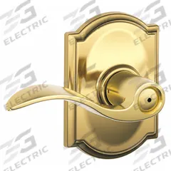 SCHLAGE RESIDENTIAL Door Lockset: Privacy Lever Locksets, Brass, ADA Compliant (MPN F40 ACC 605 CAM). Key specifications — Ligature Resistance: Not Ligature-Resistant; Brand: SCHLAGE RESIDENTIAL; Lockset Function ANSI Code: F76; Visual Indicator Message: No Message; Lockset Style: Camelot; ADA Compliant: Yes; Finish: Bright Brass, Clear Coated : Brass.