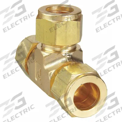 PARKER Compression Tee Fitting: 3/4 in OD x 3/4 in OD x 3/4 in OD Size - Single-Ferrule Brass Compression Fittings