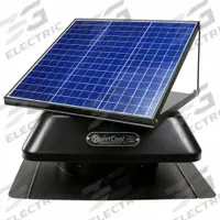 Attic Exhaust Fan: Roof Mount, Solar, Max. 1,900 sq ft Attic, 791 cfm Max., Thermostat, 0 to 999 cfm (MPN AFR SLR-40W). Key specifications — Includes: Accessory Bag; Includes Humidistat: No; Includes Shutter: No; Includes Thermostat: Yes; Mounting Location: Roof; Nameplate Voltage: 120V AC; High-Efficiency Motor: Yes; Brand: QUIETCOOL.