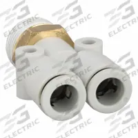 SMC Push-Fit Wye Fitting: 8 mm OD x 8 mm OD x 3/8 in Pipe x 8 mm Pipe Size, Tube x Tube x BSPT x NPT (MPN KQ2U08-03AS). Key specifications — Brand: SMC.