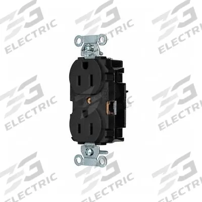 HUBBELL Receptacle: Duplex, 5-15, Black, 125V AC, 15 A, 2 Pole / 3 Wire (MPN BR15STBK) - General Purpose Receptacles