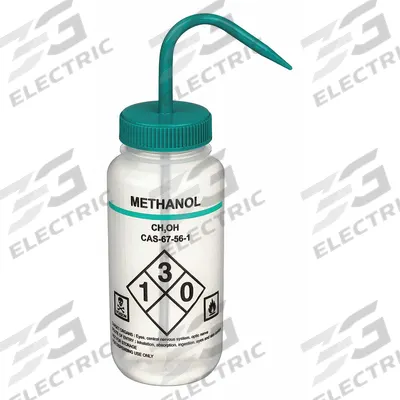 APPROVED VENDOR Wash Bottle: 500 mL, Methanol, Green, Wide, Std Spout Spout, White - Wide Mouthed Standard Spout Wash Bottles