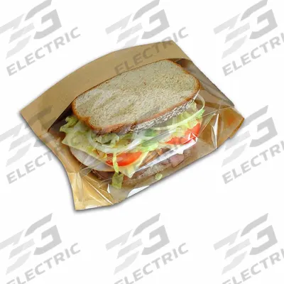 READY FRESH Window Sandwich Bag: 5 3/4 in Wd, 2 3/4 in Dp, Kraft Paper/OPP, Heat Sealable - Paper Window Sandwich Bags