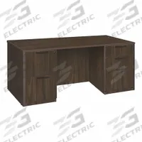 REGENCY Desk: Particle Board, Walnut, 2 Pedestals, 5 Drawers, 66 in Overall Wd, 29 in Overall Ht (MPN LDPF6630NW). Key specifications — Desktop Material: Particle Board; Includes Modesty Panel: Yes; Pedestal Location: Double Pedestal; Kit Product Type: Double Pedestal Desk; Desktop Color: Walnut; Brand: REGENCY; Frame Color: Neo Walnut; Frame Material: Particle Board.