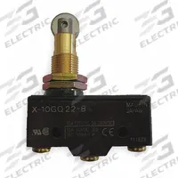 OMRON Snap Action Switch: Roller Plunger Actuator, 1NO/1NC, Screw (MPN X-10GQ22-B). Key specifications — AC Contact Rating: 2 A @250 V; Electrical Connection: Screw; Series: X; Brand: OMRON.