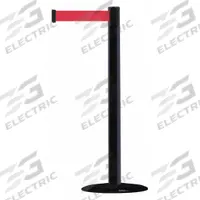 TENSABARRIER Barrier Post with Belt: Red, No Pattern, No Legend, 7 1/2 ft Belt Lg, Black (MPN 875-33-STD-NO-R5X-C). Key specifications — Base Material: Cast Iron; Belt Color: Red; Brand: TENSABARRIER; Post Material: Plastic; Post Color: Black; Message: No Legend.
