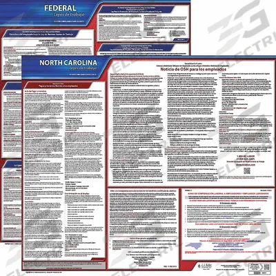 JJ KELLER Labor Law Poster Set: NC, Spanish, Polypropylene, 19 in x 27 in, FMLA - State & Federal Labor Law Poster Sets