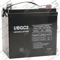 APPROVED VENDOR Sealed Lead Acid Battery: 6V DC, 200 Ah Capacity, 9.72 in Ht, 7.09 in Wd, Deep Cycle (MPN 45966). Key specifications — Terminal Connection: Tab with 0.315 in Bolt Hole; Battery Cycle Type: Deep Cycle; Brand: APPROVED VENDOR; Housing Material: ABS.