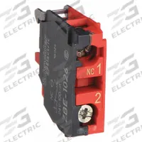 SCHNEIDER Contact Block: 22 mm Panel Mounting Size, 1NC, Momentary, ZB4/ZB5 Series (MPN ZBE1026). Key specifications — Switch Action: Momentary; Terminal Connection Type: Screw Clamp Terminals; Brand: SCHNEIDER; Compatible with Series: ZB4.