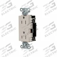 HUBBELL Receptacle: Decorator Duplex, 5-15, Light Almond, 125V AC, 15 A, 2 Pole / 3 Wire (MPN DR15STLA)