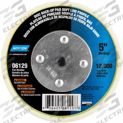 NORTON Low Profile Hook-and-Loop Disc Backup Pad: 5 in Dia, 5/16"-24 Threaded-Shank - Threaded-Shank Sanding Disc Backing Pads