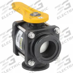BANJO Manual Three-Way Ball Valve: 2 in, Polypropylene, L Flow, 150 psi Max. Pressure (CWP), Lever (MPN MV220BLSH). Key specifications — Brand: BANJO; Handle: Lever.