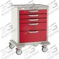 METRO General Medical Supply Cart with Drawers: Polymer/Steel, (2) Swivel/(2) Swivel with Brake, Red (MPN MBX3110TL-R). Key specifications — Material: Polymer; Drawer Color: Red; Brand: METRO; Caster/Wheel Configuration: (2) Swivel; Cabinet Color: Taupe.