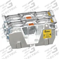 BUSSMANN Fuse Block: Open Block Design, 2 Pole, 600 V AC, Box Lug, Non-Indicating (MPN JM60100-2CR). Key specifications — Brand: BUSSMANN.