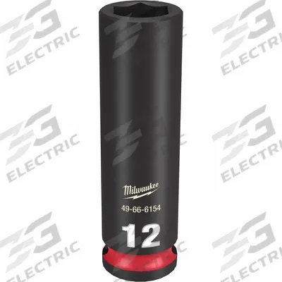 MILWAUKEE Deep Impact Socket: 3/8 in Drive Size, Metric, 12 mm Socket Size, 6-Point - 3/8" Drive Impact Sockets