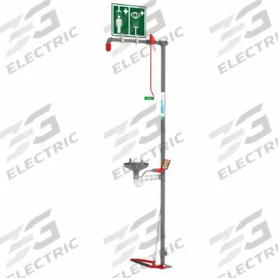 HUGHES SAFETY Shower with Eyewash: Floor Mnt, Uncovered, Stainless Steel Bowl - Floor-Mount Showers with Eyewash